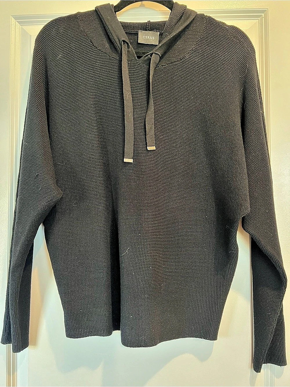Cyrus Waffle Knit Hoodie Sweater Women's Black Medium